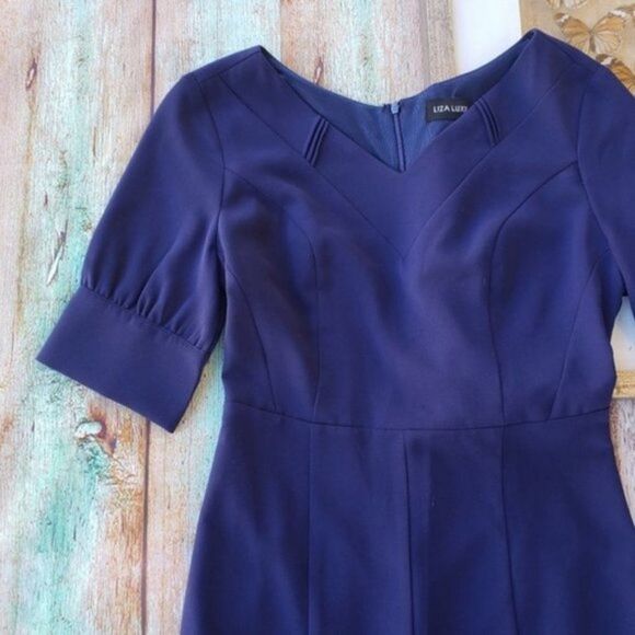 Modcloth Liza Luxe Navy Blue Fitted Wiggle Pencil Pin Up Midi Sheath Dress S - Picture 3 of 8